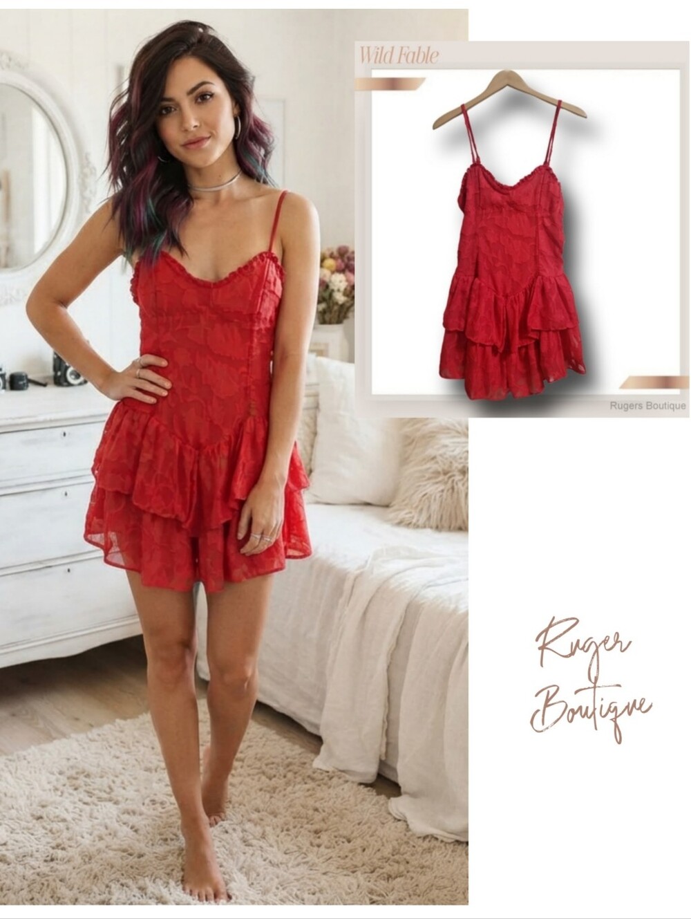 🌿Wild Fable Woman's Small Tiered Fit Flare Red Ruffled Mini Dress